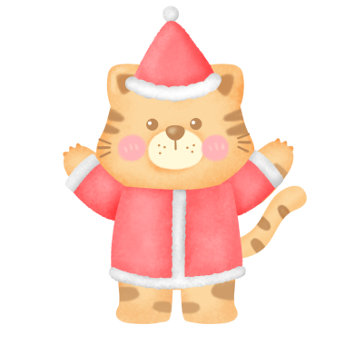 A cartoon tiger in a red Santa hat and a red coat