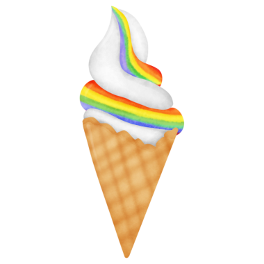 A rainbow ice cream cone. The cone is made of waffle ice cream