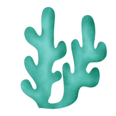 A green sea plant with a blue stem. The stem is long and thin. The plant is in the middle of the image