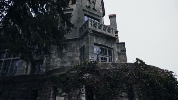 Velha mansão abandonada na floresta mística assustadora — Vídeo de Stock