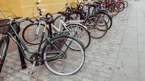 Rangée Vélos Dans Capitale Stockholm — Photo