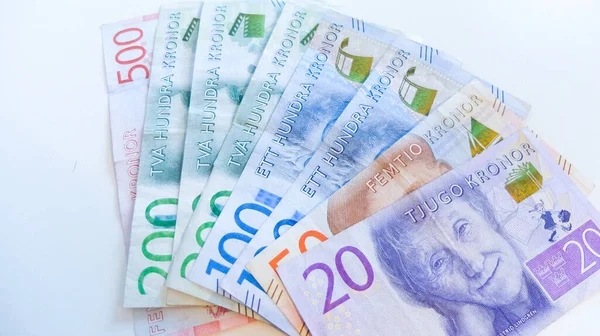 Шведские Кроны Банкноты Sek Деньги Валюта Швеции — стоковое фото