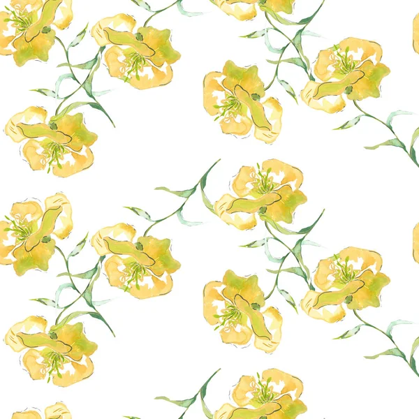 Flores Amarillas Patrón Sin Costuras Acuarela — Foto de Stock