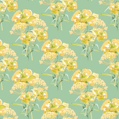Sarı çiçekler, seamless modeli, arka plan
