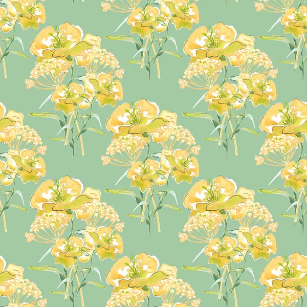 黄色の花 シームレスなパターンの背景 — ストック写真