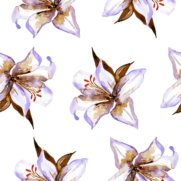 Lily Watercolor Seamless Pattern Hand Painted — Stock Photo, Image