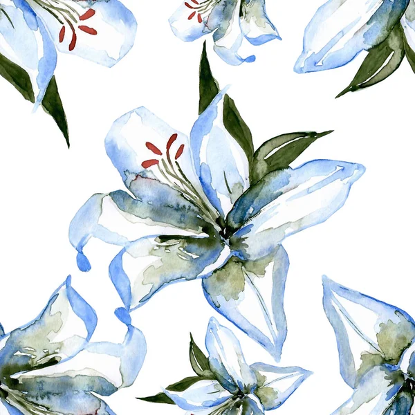 Lily Watercolor Seamless Pattern Hand Painted — Stock Photo, Image