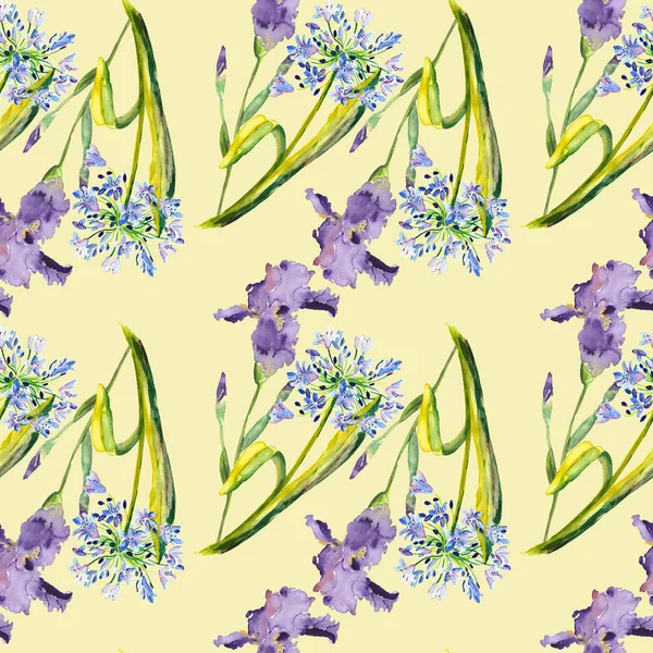 Agapanthus Lily Hand Painted Seamless Pattern — Stock Photo, Image