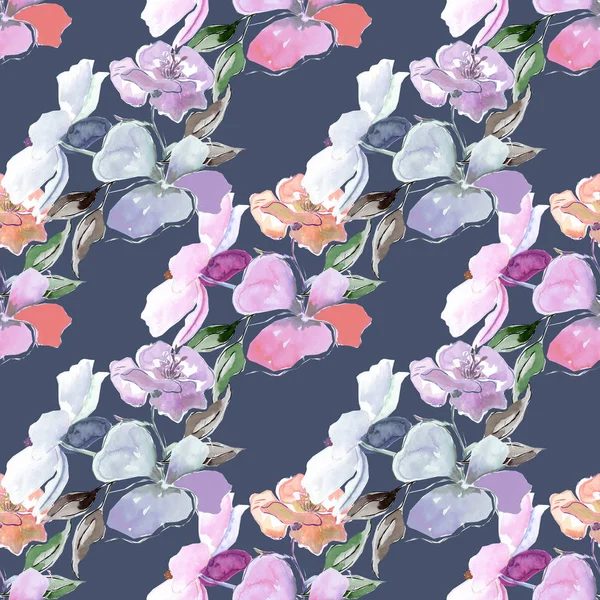 Kwiaty Akwarela Ręcznie Malowane Bezszwowe Wzór — Zdjęcie stockowe
