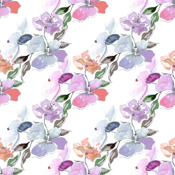 Flowers Watercolor Hand Painted Seamless Pattern — Stock Photo, Image