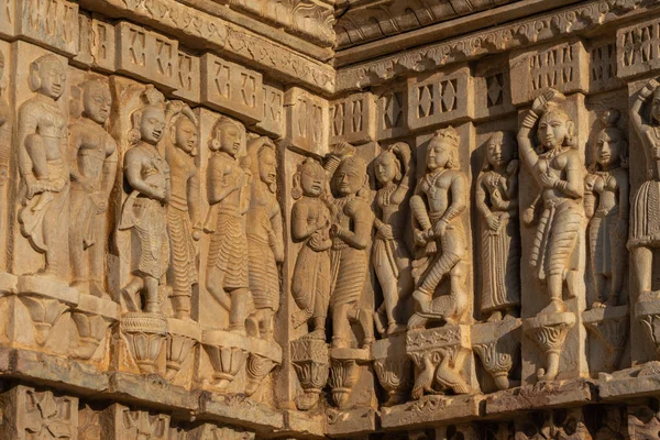 Decoratief houtsnijwerk, Jagdish tempel, Udaipur, Rajasthan, India Stockafbeelding