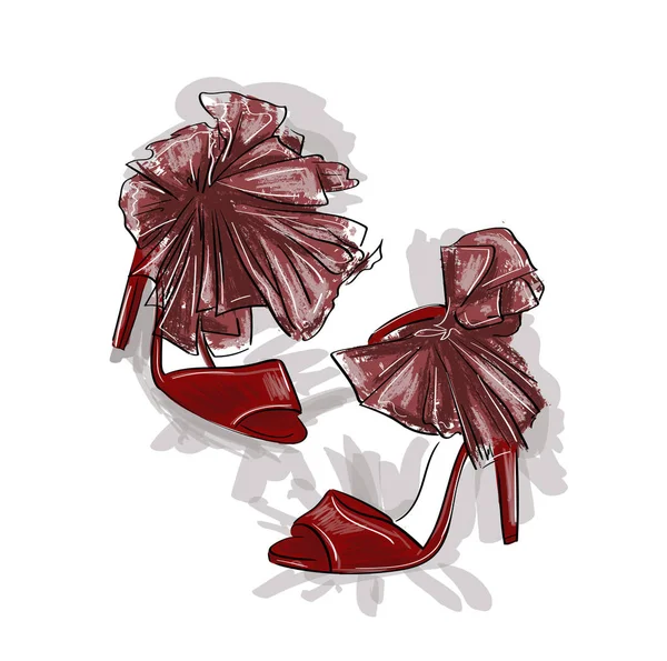 Червоний лук модні високі підбори сандалі вектор — стоковий вектор