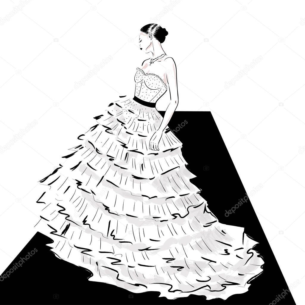 elegant lady in couture dress on catwalk