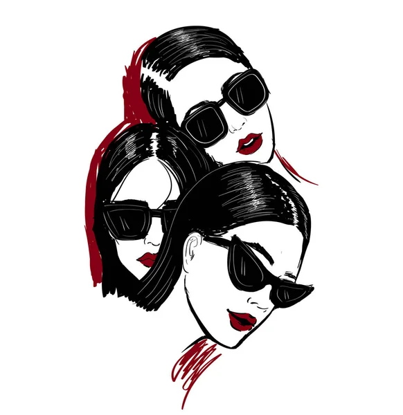 Illustration de trois visages n lunettes — Image vectorielle