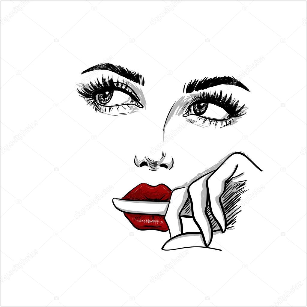Wondering face with finger in the lips illustration