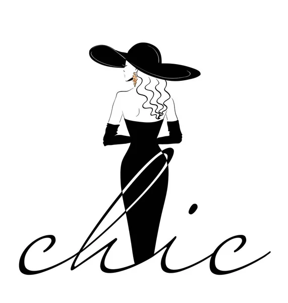 Plantilla de logotipo de mujer elegante de la espalda en el sombrero — Vector de stock