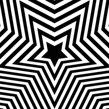 Bir yıldızın soyut optik illüzyon arka planı. Siyah ve beyaz. Vektör.