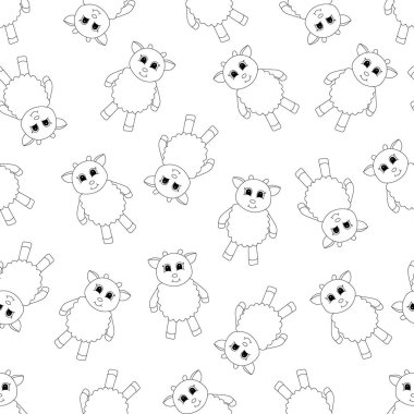 Çizgi filmlerdeki sevimli koyunların kusursuz desenleri. Vektör illüstrasyonu.