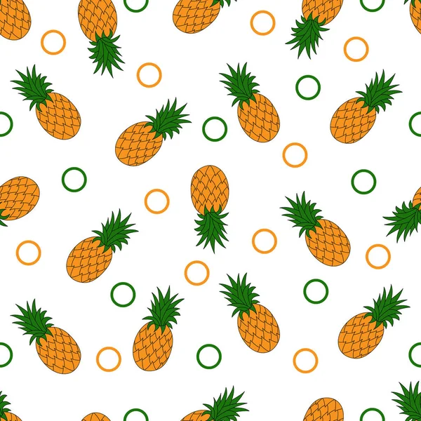 Beyaz arka planda ananas desenleri var. Vektör illüstrasyonu.