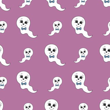 Çizgi filmdeki sevimli hayaletin kusursuz deseni. Vektör illüstrasyonu.