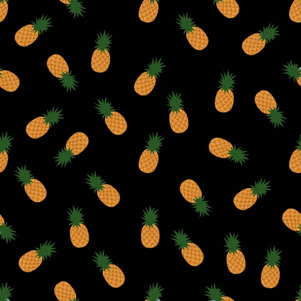 Nahtloses Muster Mit Ananas Auf Schwarzem Hintergrund Vektorillustration — Stockvektor