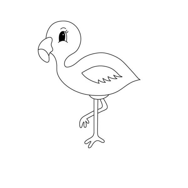 Handgezeichneter Flamingo Mit Schwarzer Kontur Isoliert Auf Weißem Hintergrund Gestaltungselement — Stockvektor
