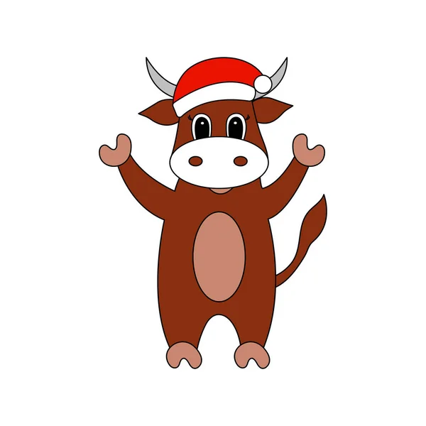 Dibujos Animados Lindo Toro Sombrero Santa Tarjeta Año Nuevo Ilustración — Archivo Imágenes Vectoriales