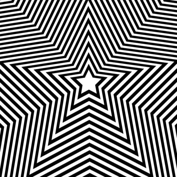 Fondo Ilusión Óptica Abstracta Con Una Estrella Blanco Negro Vector — Vector de stock