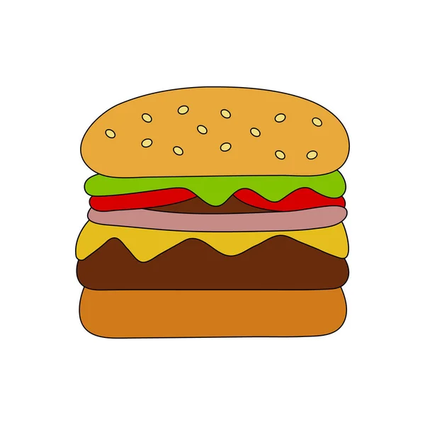 Een Hamburger Doodle Element Fast Food Icon Vector Illustratie — Stockvector