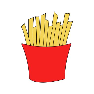 Patates kızartması ikonu. Fast food. Elle çizim. Vektör illüstrasyonu.