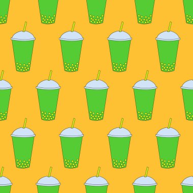 Köpüklü çayla kusursuz desen. Vektör illüstrasyonu.