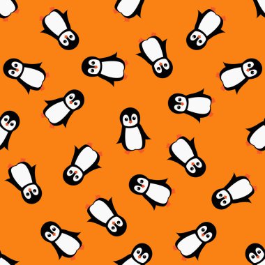 Çizgi film pengueniyle kusursuz desen. Vektör illüstrasyonu.