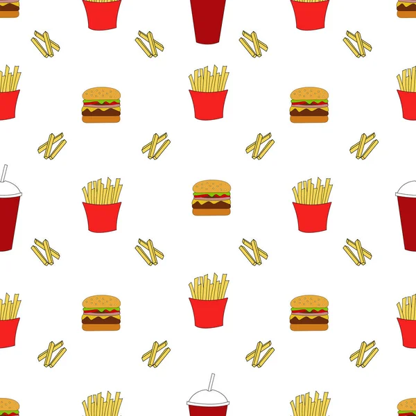 Naadloos Patroon Fast Food Vector Platte Illustratie — Stockvector