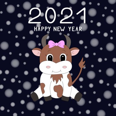 Çizgi film ineği. Yeni yıl geçmişi 2021. Vektör illüstrasyonu.