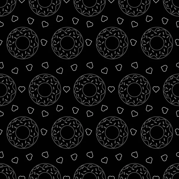 Donutlar ve kalpler pürüzsüz desen. Vektör illüstrasyonu.