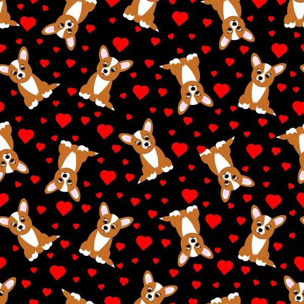 Tatlı Corgi çizgi filmiyle kusursuz desen. Vektör illüstrasyonu.