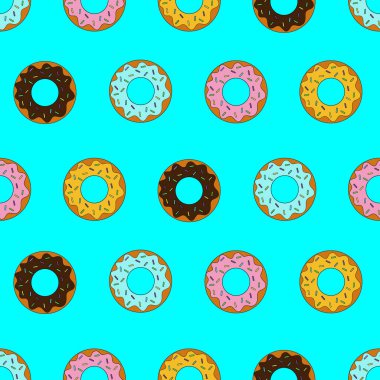 Donutlar pürüzsüz desen. Vektör illüstrasyonu.