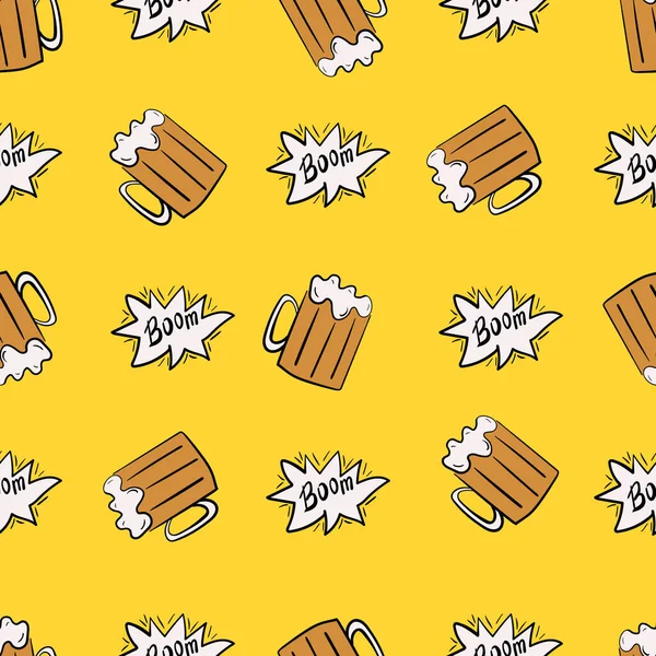 Seamless pattern with beer. Doodle. Vector illustration.