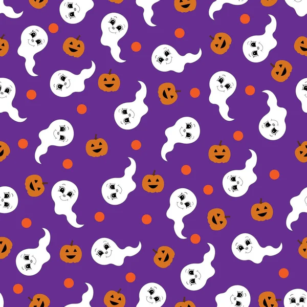 Seamless Pattern Pumpkins Ghost Halloween Vector Illustration — Stock Vector