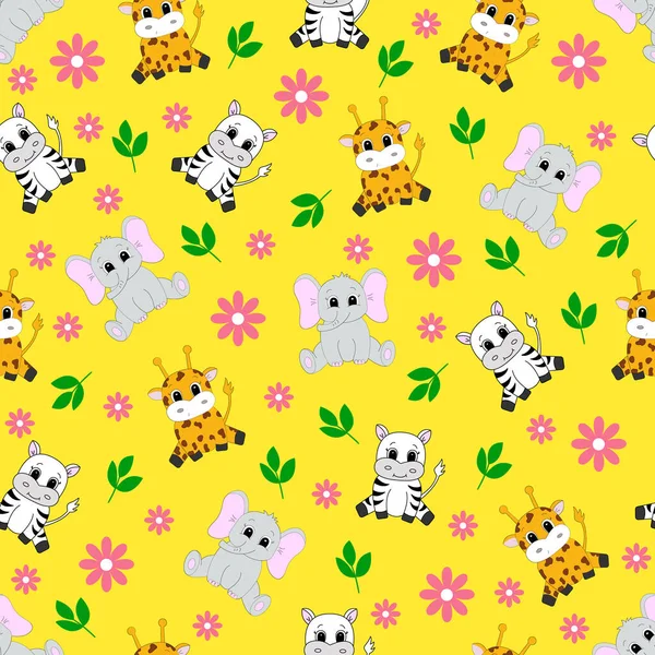 Cute Cartoon Animals Vector Illustration Children Seamless Pattern — Stock Vector