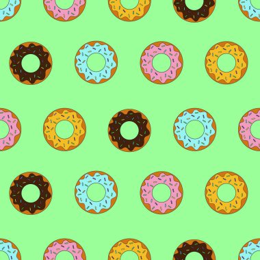 Donutlar pürüzsüz desen. Vektör illüstrasyonu.