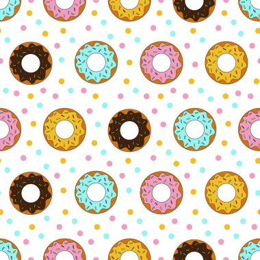 Donutlar pürüzsüz desen. Vektör illüstrasyonu.