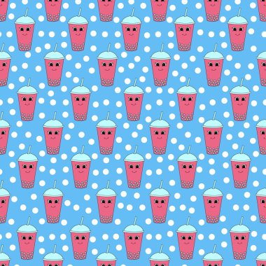 Çizgi film köpüklü çaylı kusursuz desen. Vektör illüstrasyonu.