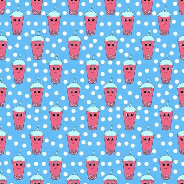 Çizgi film köpüklü çaylı kusursuz desen. Vektör illüstrasyonu.