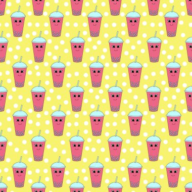 Çizgi film köpüklü çaylı kusursuz desen. Vektör illüstrasyonu.