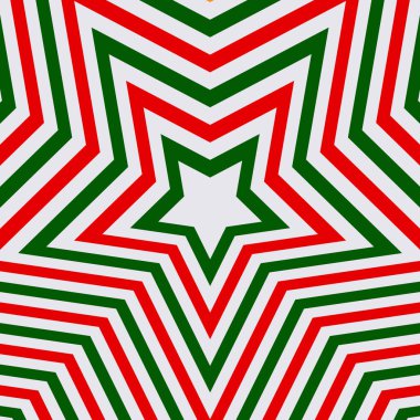 Kırmızı ve yeşil yıldızlı soyut optik illüzyon arka planı. Noel arkaplanı. Vektör.