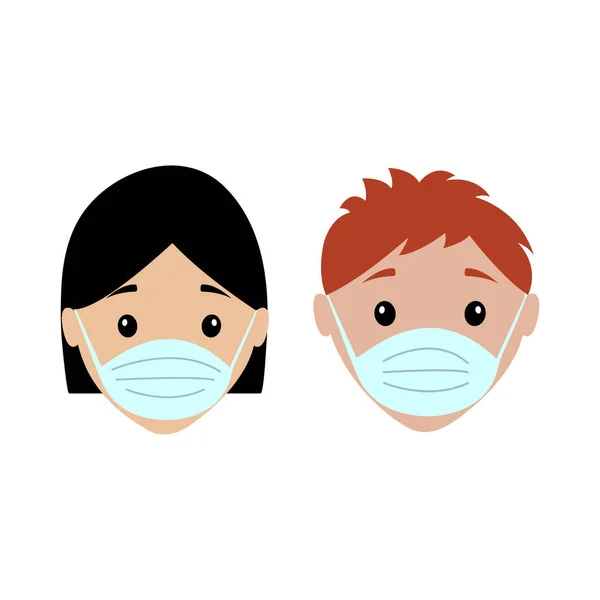 Tıbbi maskeli çocuklar. Coronavirus. Düz biçimli vektör illüstrasyonu.