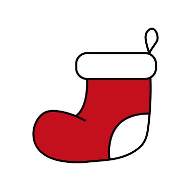 Noel çorabı. Doodle ikonu. Vektör illüstrasyonu.