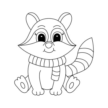 El çizimi bir rakun, beyaz arka planda izole edilmiş siyah bir çizgi. Boyama kitabı için tasarım ögesi. Vektör. 