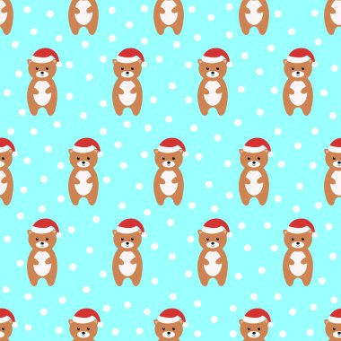 Sevimli ayıyla kusursuz desen. Vektör çizimi. Noel arkaplanı.